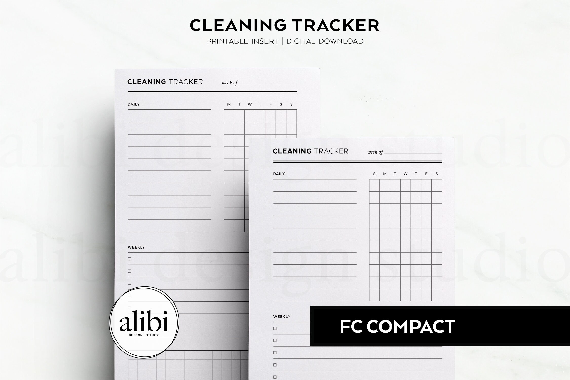 FC Compact Cleaning Tracker Printable Weekly Habit Tracker Franklin ...