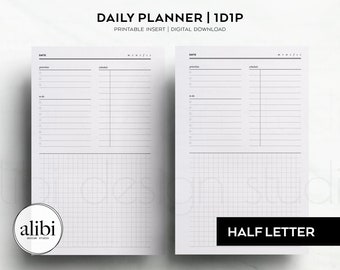 Half Letter Daily Planner 1 Day 1 Page Daily Schedule Grid Paper Daily Journal Half Letter Printable Planner Inserts