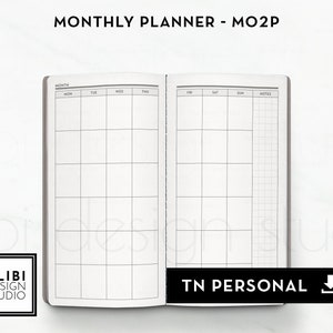 Personal TN Monthly Planner Undated Calendar Month on 2 Pages Monthly Overview Personal Travelers Notebook Printable Inserts | Mo2P