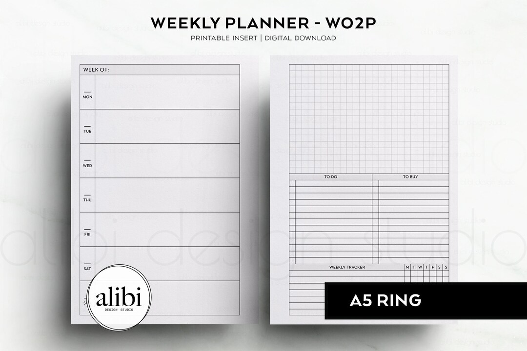 A5 Weekly Planner Week on 2 Page A5 Printable Planner Inserts Habit ...