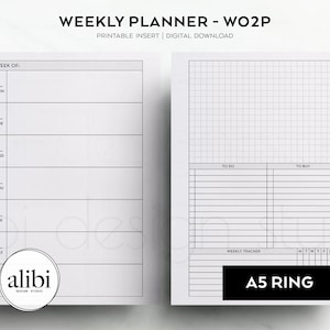 A5 Weekly Planner Week on 2 Page A5 Printable Planner Inserts Habit Tracker Horizontal Weekly