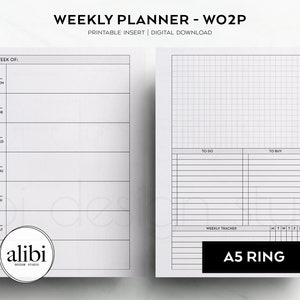 A5 Weekly Planner Week on 2 Page A5 Printable Planner Inserts Habit Tracker Horizontal Weekly