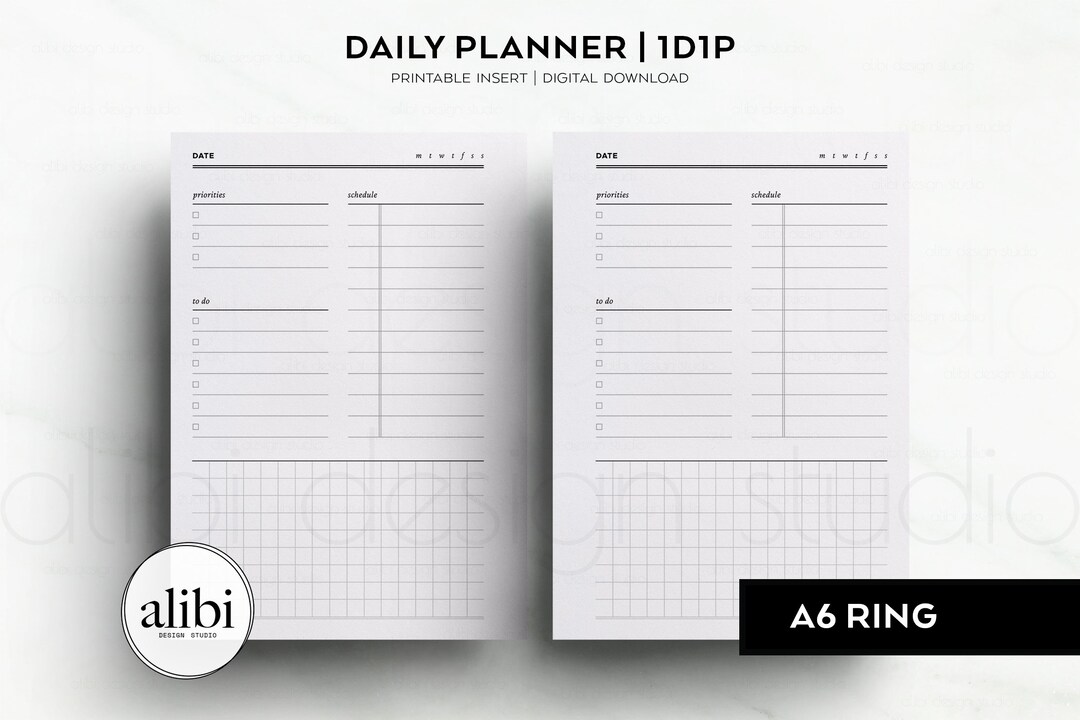 A6 Daily Planner Daily Schedule 1 Day 1 Page Grid Paper One Day per ...