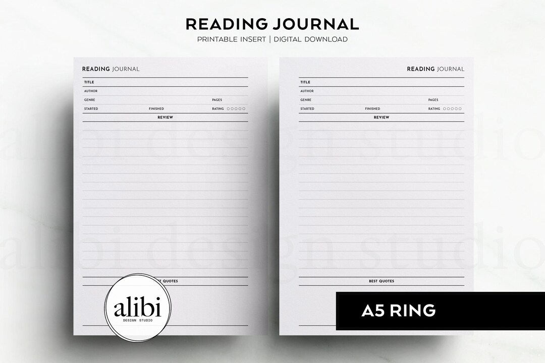 A5 Reading Journal Book Review A5 Printable Planner Inserts Book List ...
