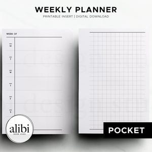Pocket Weekly Planner Week at a Glance Pocket Printable Planner Inserts Grid Paper Hobonichi Weeks Style