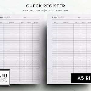 A5, Printable Checkbook Register Financial Planner Budget Planner Checkbook Log Home Budget A5 Printable Planner Inserts