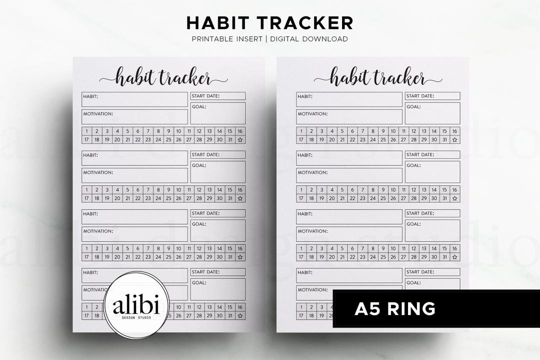 A5 Habit Tracker Printable Monthly Goal Planner Insert | Daily Routine ...