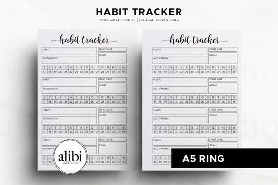 A5 Habit Tracker Printable Monthly Goal Planner Insert | Daily Routine Organizer Productivity Journal A5 Planner Printable 30 Days Challenge