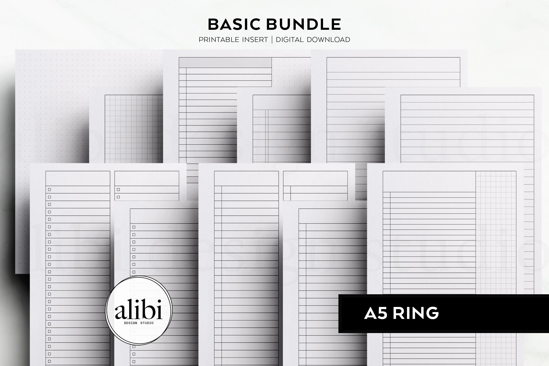 A5 Basic Printable Planner Inserts Bundle - Grid Paper Dot Grid Lined ...