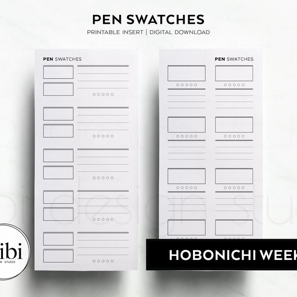 Hobonichi Weeks Pen Swatches Pen Test Pen Tracker Pen Collection Ink Swatch Color Swatch Card Template Hobo Weeks Printable Inserts