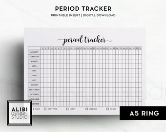 A5 Period Tracker Menstrual Cycle Printable Planner Insert Monthly Health Journal Printable Period Calendar Yearly Overview
