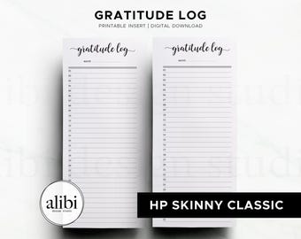 Skinny Classic Happy Planner Gratitude Log Monthly Planner, Daily Gratitude Journal, 31 Day Tracker, HP Half Sheet Printable Inserts