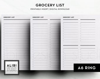 A6 Grocery List Shopping List A6 Printable Planner Inserts