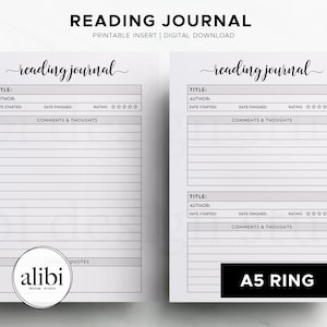 A5 Reading Journal Printable Book Tracker Reading Log A5 Book Journal, Reading Planner Book Quote Tracker