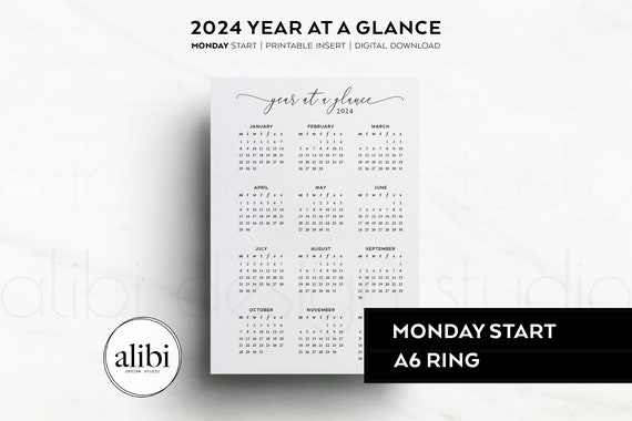 A6 2024 Year at A Glance Dashboard 2024 Calendar A6 Printable