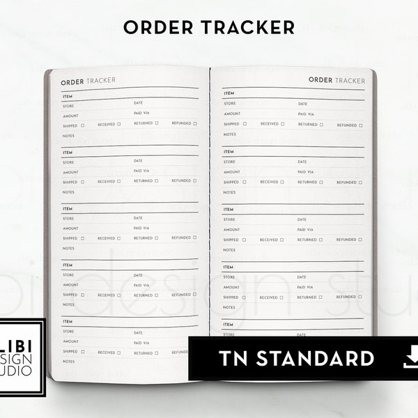 Standard TN Online Order Tracker Purchase Tracker Travelers Notebook Printable Planner Inserts Purchase Log Shopping Tracker Expense Tracker