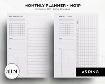 A5 Undated Monthly Overview Planner Inserts Printable, Month on One ...
