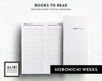 Hobonichi Weeks Books to Read Book List Reading List Tracker Reading Planner Reading Journal Reading Log Travelers Notebook Printable Insert