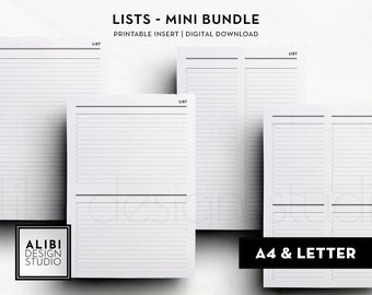 A4 and US Letter List To Do List Wishlist Grocery List Task List Get It Done Brain Dump Bucket List Packing List Printable Planner Inserts