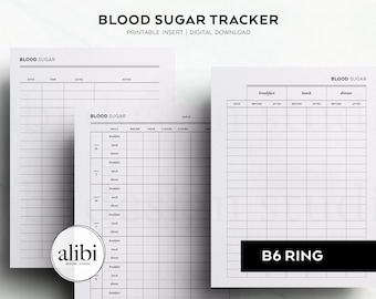 B6 Rings Printable Blood Sugar Tracker Diabetes Log PCOS Management - Health Journal Glucose Log Insulin Resistance