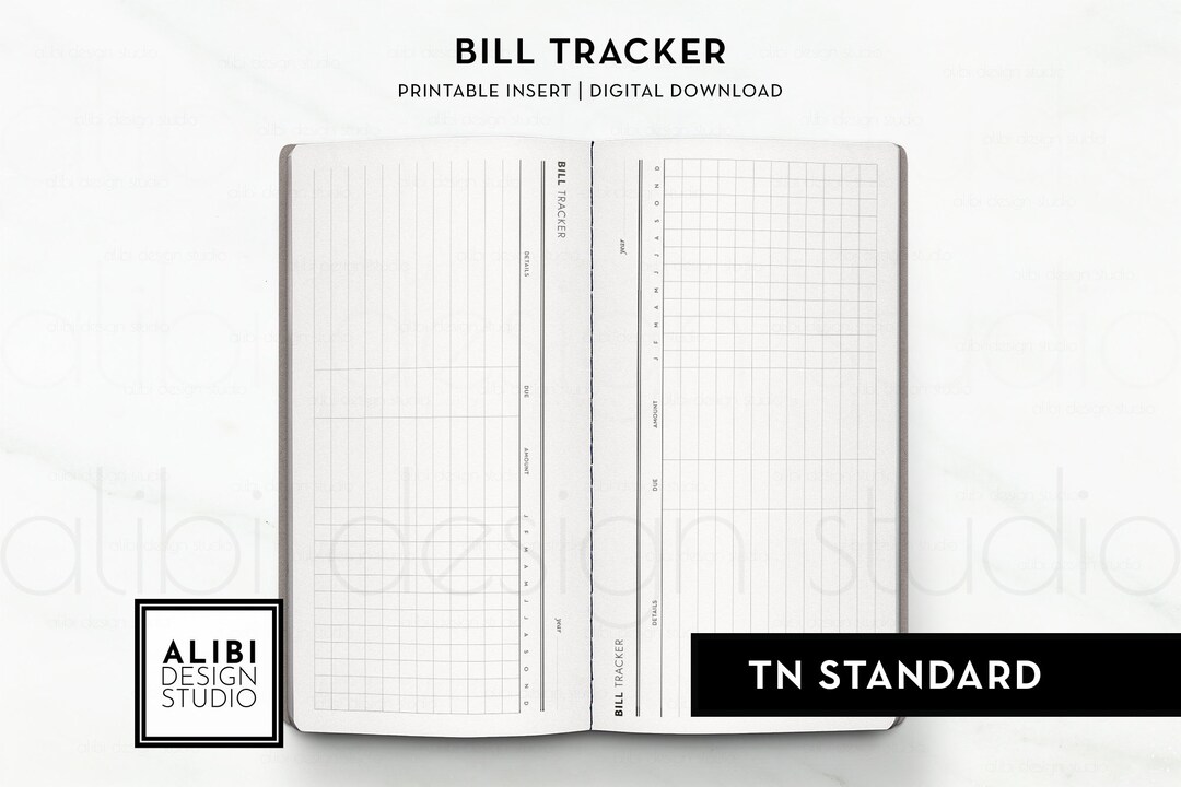 Standard TN Horizontal Bill Tracker Printable Regular Traveler’s ...