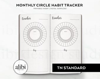 Standard TN Circle Habit Tracker Printable Inserts Mood Tracker Traveler’s Notebook Standard Monthly Planner No Spend Tracker Grid Paper