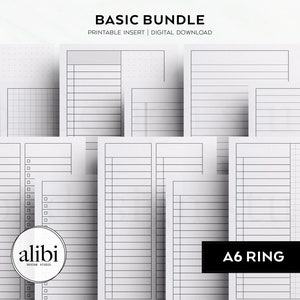 A6 Basic Printable Planner Inserts Bundle - Grid Paper Dot Grid Lined ...