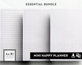 HP MINI, papel cuadriculado, papel rayado, insertos esenciales para planificadores Happy Planner MINI, notas cuadriculadas, diarios imprimibles.