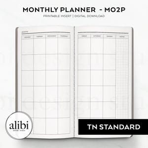Standard TN Monthly Planner Undated Calendar, Month on 2 Pages Travelers Notebook Printable Inserts Monthly Planner Student Planner
