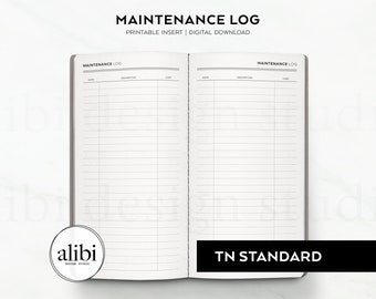 Standard TN Printable Maintenance Log Maintenance Record Travelers Notebook Printable Inserts