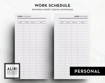 Personal Work Schedule Work Shift Tracker Time Tracker Personal Printable Planner Inserts Work Planner