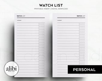Personal Watch List Movie List Tv Series Tracker Tv Show List Personal Printable Planner Inserts