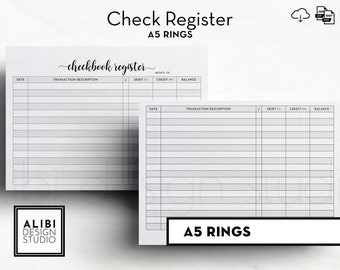 A5 Checkbook Register Finance Planner A5 Printable Planner Inserts Budget Planner