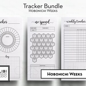May include: A printable tracker bundle for Hobonichi Weeks planners. The bundle includes a monthly habit tracker, a no spend tracker, and a weekly tracker.