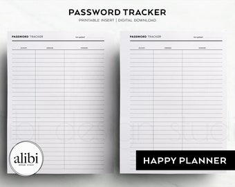 Planificador de contraseñas Happy Planner, insertos imprimibles clásicos de HP