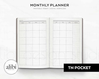 Pocket TN Monthly Planner Undated Calendar Month on 2 Pages Pocket Travelers Notebook Printable Inserts Midori Refill