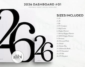 2026 Planner Dashboard Printable | Minimalist Decorative Insert for A5 Personal Hobonichi Weeks Travelers Notebooks | Instant Download #D01