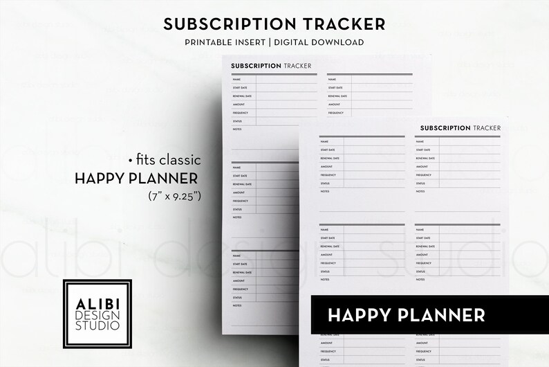 Happy Planner Subscription Tracker HP Classic Financial Printable ...