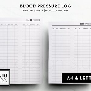 A4 US Letter Blood Pressure Tracker Health Journal Printable
