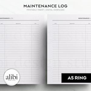 A5 druckbares Wartungslogbuch Wartungsdatei A5 druckbare Planereinlagen