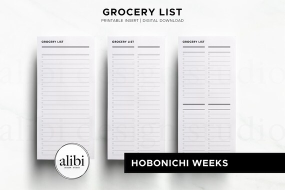 Hobonichi Weeks Grocery List Shopping List Shopping List Grocery Tracker Meal Shopping Hobo Weeks Printable Inserts PDF
