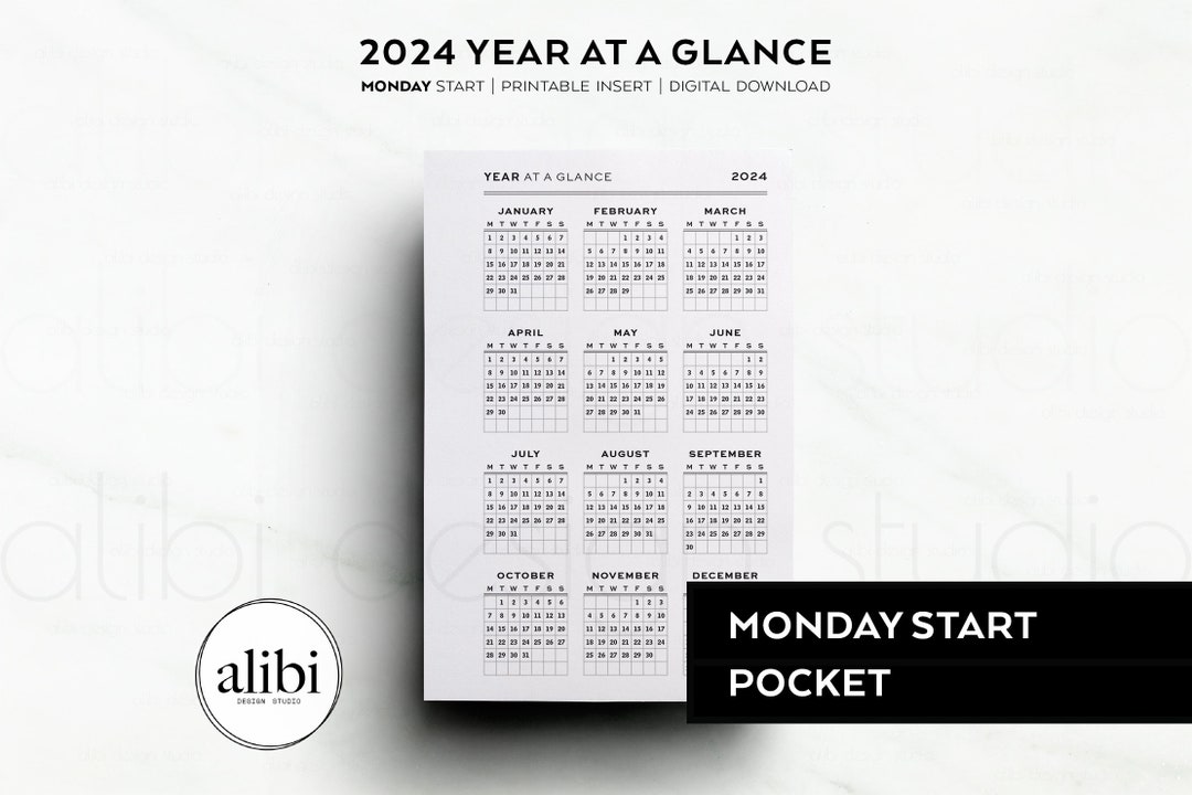 Pocket 2024 Year at A Glance Dashboard 2024 Calendar Pocket - Etsy