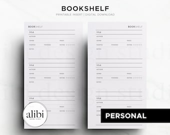 Personal Bookshelf, Book List Book Planner Personal Printable Planner Inserts Reading Journal Book Reviews Reading List, Library Printable