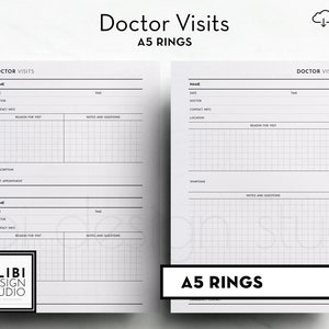 A5 Doctor Visits Medical Appointment Tracker A5 Printable Planner Inserts Health Planner Medical Inserts Medical Record