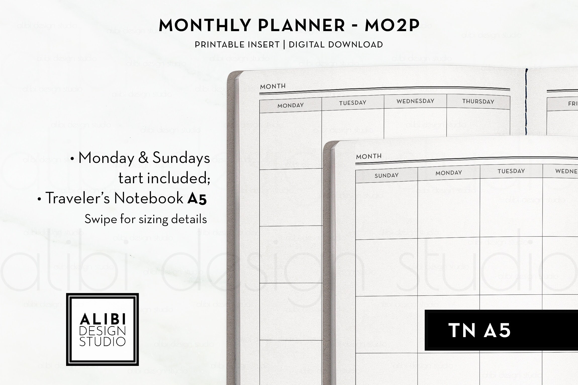 A5 TN Monthly Planner Undated Calendar Month on 2 Pages A5 - Etsy