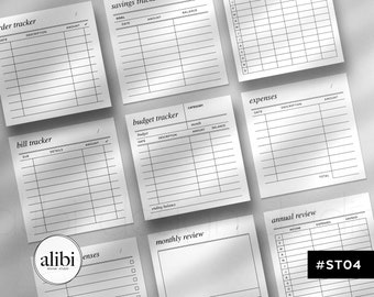 Finance Printable Sticky Notes, Printable Planner Cards - 12 Designs | Expense Income Budget Bill Tracker printable accessories | #ST04