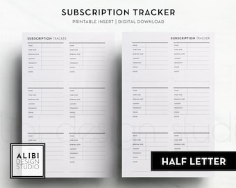 Abonnementstracker voor halve letters Financiële planner Afdrukbare planner voor halve pagina's Maandabonnement-tracker Expense Tracker