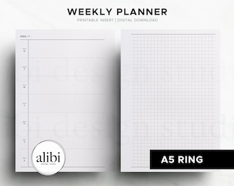 A5 Minimalist Weekly Planner Grid Paper Weekly Schedule A5 Printable Insert Digital Download Hobonichi Weeks Style Weekly Agenda | Wo1P
