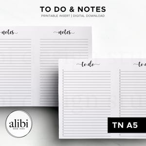 A5 TN Notes To Do Planner Insert Printable A5 Size | Traveler’s Notebook Refill