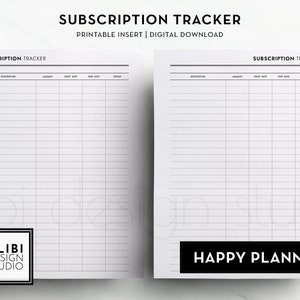 Glücklicher Planer Abonnement-Tracker Haushaltsplaner HP Classic druckbarer Planer fügt monatliches Abonnement Expense Tracker ein